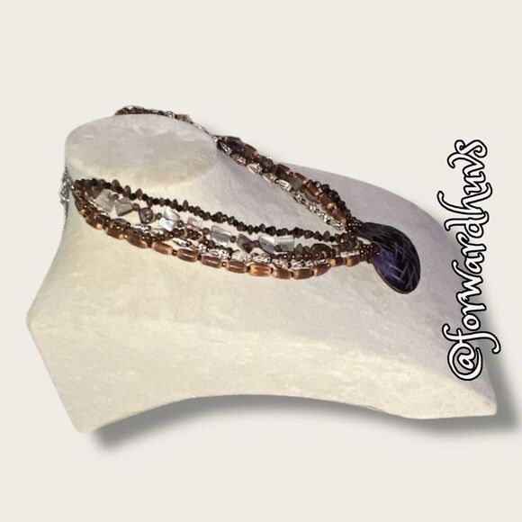 Multi-Strand Shell & Wood Bead Necklace with Large Shell Pendant - Picture 5 of 11